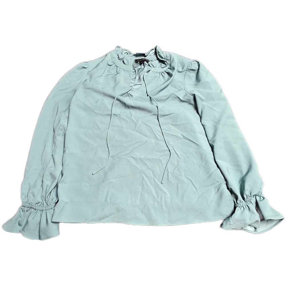 J. Crew Chiffon‎ Ruffle Tie Neck Blouse Women's Size XS Seafoam Green Smocked